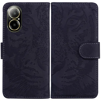 For Realme C67 4G Cell Phone Cover Tiger Imprinted Pattern Phone Case - Black
