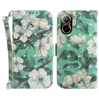For Realme C67 4G Case Pattern Printing Shockproof Leather Phone Cover with Strap - Watercolor Flowers