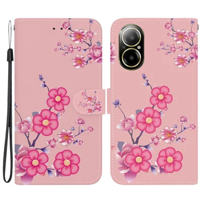 For Realme C67 4G Case Folio Leather Wallet Pattern Phone Cover - Sakura