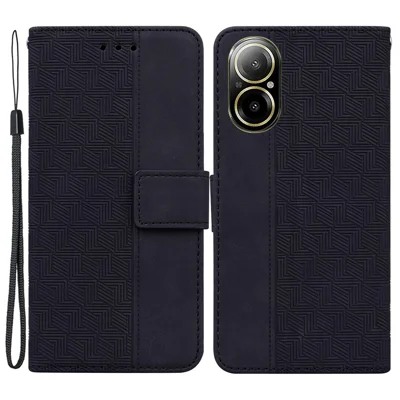 For Realme C67 4G Case Geometry Leather Flip Wallet Handbag Phone Cover - Black