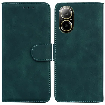 For Realme C67 4G Case Solid Color Leather Folio Wallet Phone Cover - Green