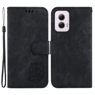 For Motorola Moto G Power (2024) Case Lovely Tiger Imprinted Leather Flip Phone Cover - Black
