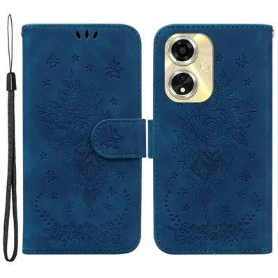 For Oppo A59 5G / A2m 5G Case Folio Flower Pattern Protective Leather Phone Cover - Blue