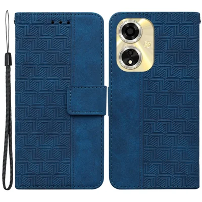 For Oppo A59 5G / A2m 5G Case Geometry Imprinted Leather Phone Cover with Wallet - Blue