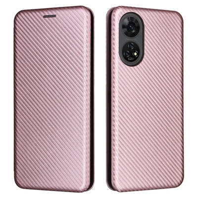 For ZTE Anshin Family A303ZT Case PU Leather Carbon Fiber Texture Phone Cover - Rose Gold