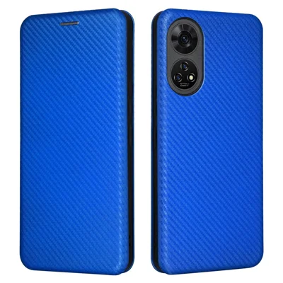 For ZTE Anshin Family A303ZT Case PU Leather Carbon Fiber Texture Phone Cover - Blue