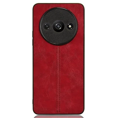 For Xiaomi Redmi A3 / Poco C61 4G Cell Phone Case Stitching Line Design Leather Coated TPU+PC Cover - Red
