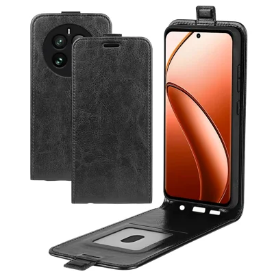 For Realme 12 Pro 5G / 12 Pro+ 5G Case Card Slot Anti-Drop Vertical Flip Phone Cover - Black