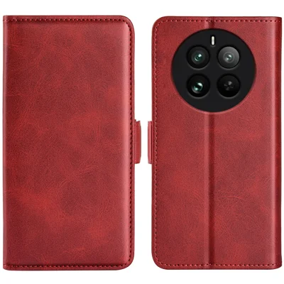 For Realme 12 Pro 5G / 12 Pro+ 5G Case Dual Magnetic Clasp Leather Cell Phone Cover - Red