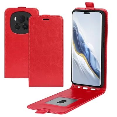 For Honor Magic6 Pro 5G Shockproof Case Card Slot Vertical Flip Phone Cover - Red