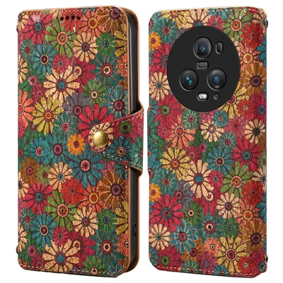 For Honor Magic5 Pro Leather Case Four Seasons Flower Phone Wallet Cover - Spring / Green