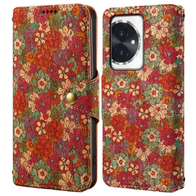For Honor 100 5G Case Wallet Printing Flower Pattern Leather Phone Cover - Summer / Red
