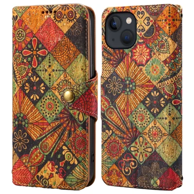 For iPhone 14 Phone Case Wallet Stand Four Season Flower Flip Leather Cover - Autumn / Yellow