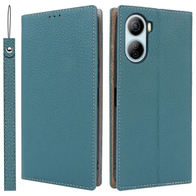 For ZTE Libero 5G IV Case Genuine Cow Leather Litchi Texture Flip Phone Cover - Baby Blue