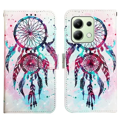 For Xiaomi Redmi Note 13 4G Leather Case 3D Pattern Printing Wallet Stand Mobile Cover with Strap - Colorful Wind Chime