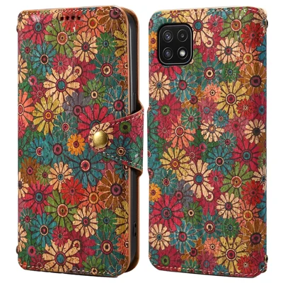 For Samsung Galaxy A22 5G (EU Version) Stand Case Flower Printing Leather Wallet Phone Cover - Spring / Green