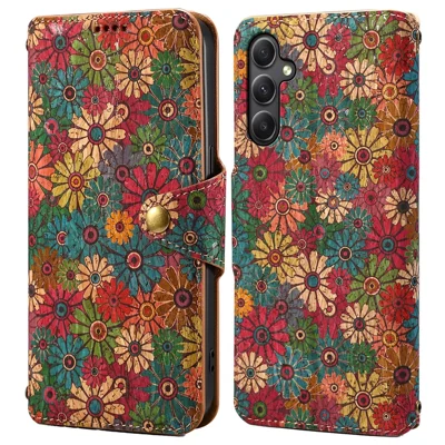 For Samsung Galaxy A24 4G (162.1 x 77.6 x 8.3mm) Wallet Phone Case Floral Printing Stand Leather Flip Cover - Spring / Green