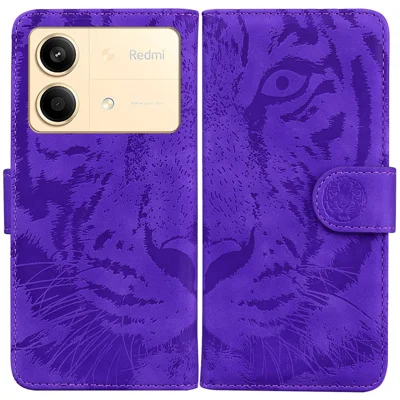 For Xiaomi Redmi Note 13R Pro 5G Case Card Slots Holder Pocket Tiger Pattern Leather Phone Cover - Purple