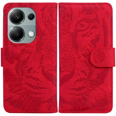 For Xiaomi Redmi Note 13 Pro 4G / Poco M6 Pro 4G Case PU Leather Wallet Tiger Pattern Phone Cover - Red