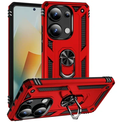 For Xiaomi Redmi Note 13 Pro 4G / Poco M6 Pro 4G Case Anti-Drop PC+TPU Kickstand Phone Cover - Red