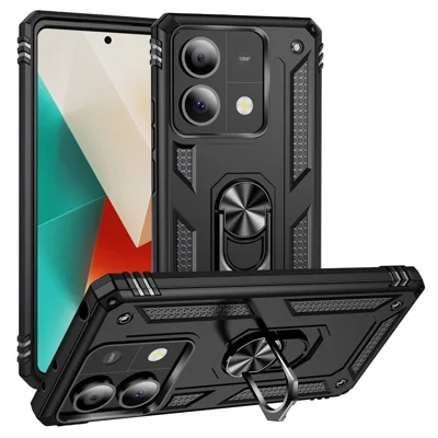 For Xiaomi Redmi Note 13 5G Kickstand Case Shockproof PC+TPU Phone Cover - Black