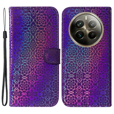 Til Realme 12 Pro 5G / 12 Pro+ 5G Task PU Læder Blomstrende Blomsterdesign Med Kortpladser - Lilla