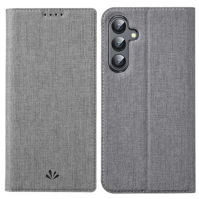 VILI DMX Series For Samsung Galaxy A55 5G Case PU Leather Card Holder Stand View Phone Cover - Grey