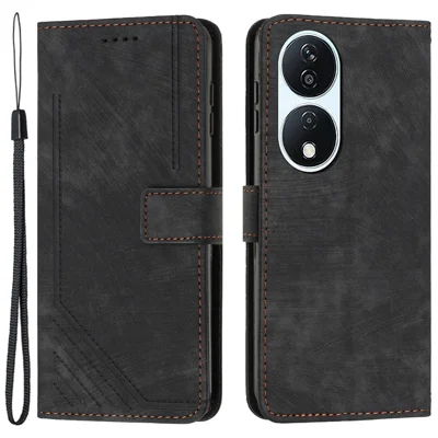For Honor X7b 4G / 90 Smart / Play 50 Plus 5G / Play 8T 5G Case Lines Imprinted Card Slots Phone Cover - Black