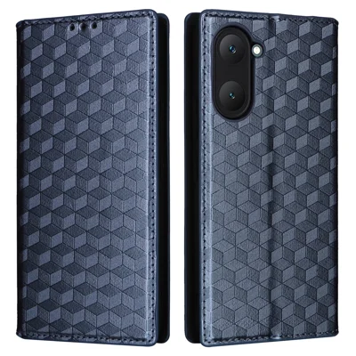 For vivo Y28s 5G / T3 Lite 5G / Y03 / Y18 4G / Y18e 4G Protective Case Magnetic Closing Rhombus Imprinting Leather Phone Shell - Blue