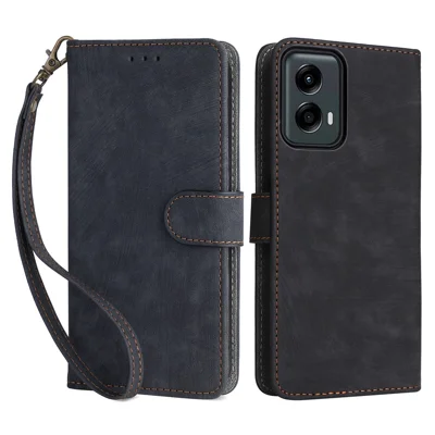 For Motorola Moto G 5G (2024) Case Full Protection RFID Blocking Leather Phone Cover - Black