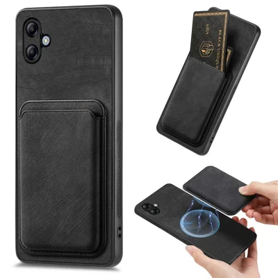 For Samsung Galaxy A05 4G Case Magnetic Case Leather Back Cover with Detachable Card Holder - Black