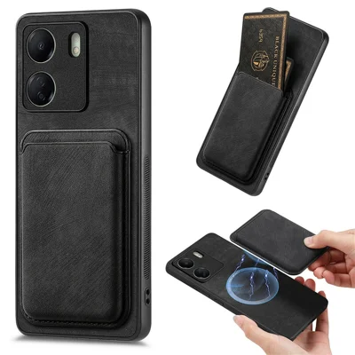 For Xiaomi Redmi 13C 4G / Poco C65 4G Case Compatible with MagSafe Leather Back Cover with Detachable Card Holder - Black