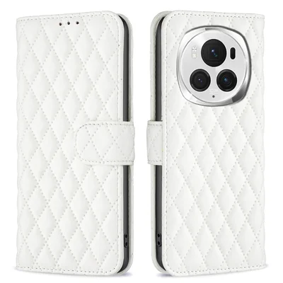 BINFEN COLOR BF Style-14 For Honor Magic6 Pro 5G Case PU Leather Matte Surface Phone Stand Cover - White