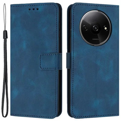 For Xiaomi Redmi A3 4G / Poco C61 4G Case Solid Color PU Leather Stand Magnetic Closure Phone Cover - Blue