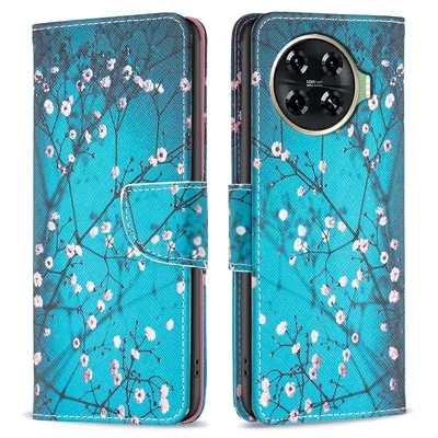 For TECNO Spark 20 Pro+ Case Pattern Printing Foldable Stand Phone Cover - Plum Blossom