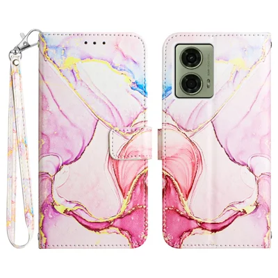 For Motorola Moto E14 4G / G04 4G / G04s 4G / G24 4G Case with Strap Marble Pattern Leather Phone Cover Card Holder - Rose Gold LS005