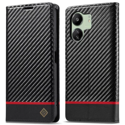 LC.IMEEKE For Xiaomi Redmi 13C 4G / 5G / 13R 5G / Poco M6 5G / Poco C65 4G Wallet Case PU Leather Carbon Fiber Texture Phone Cover - Horizontal Stripe