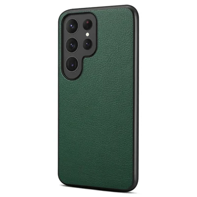 For Samsung Galaxy S23 Ultra Case Calf Texture PU Leather Drop-proof Phone Shell - Green
