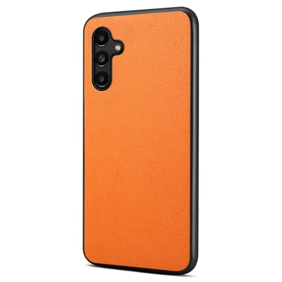 For Samsung Galaxy A15 4G / 5G Case Hybrid Leather Coated PC+TPU Shookproof Protection Cover - Orange