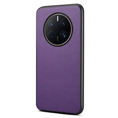 For Huawei Mate 50 Pro 4G Case Leather Coated PC+TPU Protective Phone Cover - Purple
