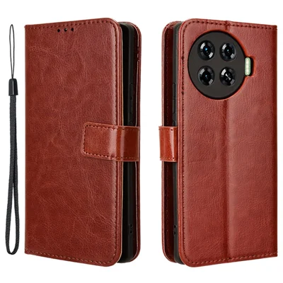 For TECNO Spark 20 Pro+ / KJ7 Case Crazy Horse Texture Stand Leather Phone Cover - Brown