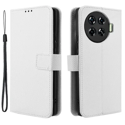 For TECNO Spark 20 Pro+ KJ7 Case Diamond Texture PU Leather Folio Phone Cover - White