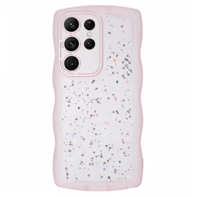 JTW Series for Samsung Galaxy S24 Ultra Slim Case Wavy Edge Epoxy TPU Phone Cover - Transparent Pink