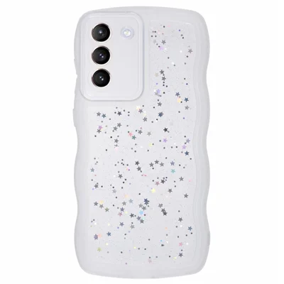 JTW Series for Samsung Galaxy S21 FE 5G Case Wave Frame Curly Shape TPU Epoxy Phone Cover - Transparent White