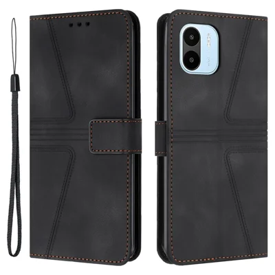 For Xiaomi Redmi A1 4G / A2 4G Case Triangle Imprinted Wallet Card Slots Phone Leather Cover - Black