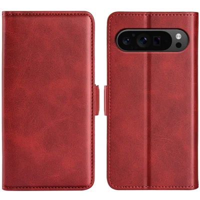 For Google Pixel 9 Pro XL Cell Phone Case Leather Wallet Phone Cover with Magnetic Clasp - Red