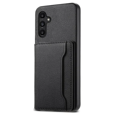 For Samsung Galaxy A15 5G Slim-Fit Case Card Slots Kickstand TPU+PC+PU Phone Cover - Black