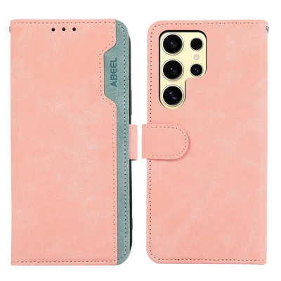 ABEEL For Samsung Galaxy S21 Ultra 5G Phone Case Color Matching RFID Blocking Wallet Leather Cover - Pink