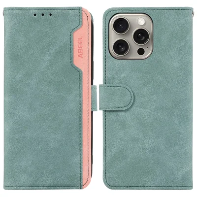 ABEEL voor iPhone 15 Pro hoesjes met RFID-blokkering portemonnee hoes - Babyblauw