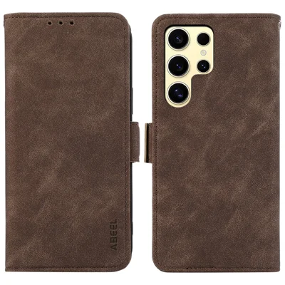 ABEEL For Samsung Galaxy S21 Ultra 5G Wallet Phone Case Anti-Drop RFID Blocking Leather Cover - Brown